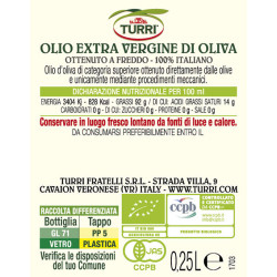 OLIO EXTRA VERGINE DI OLIVA BIOLOGICO TURRI 100% ITALIANO 0,25 L